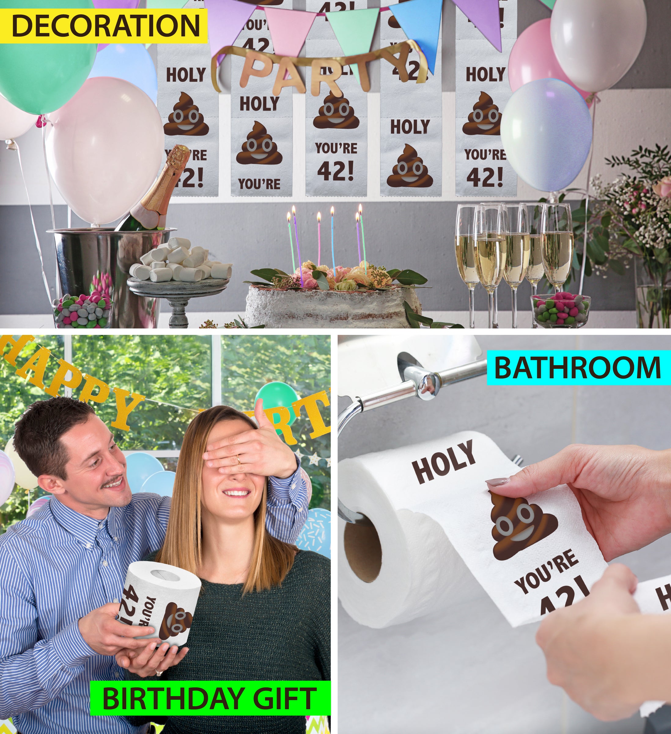 Printed TP Holy Poop You're 52 Printed Toilet Paper Gag Gift – Happy 52nd  Birthday Funny Toilet Paper For Best Prank, Surprise, Bathroom Decor,  Novelty Bday Fun Gift For Men or Women -