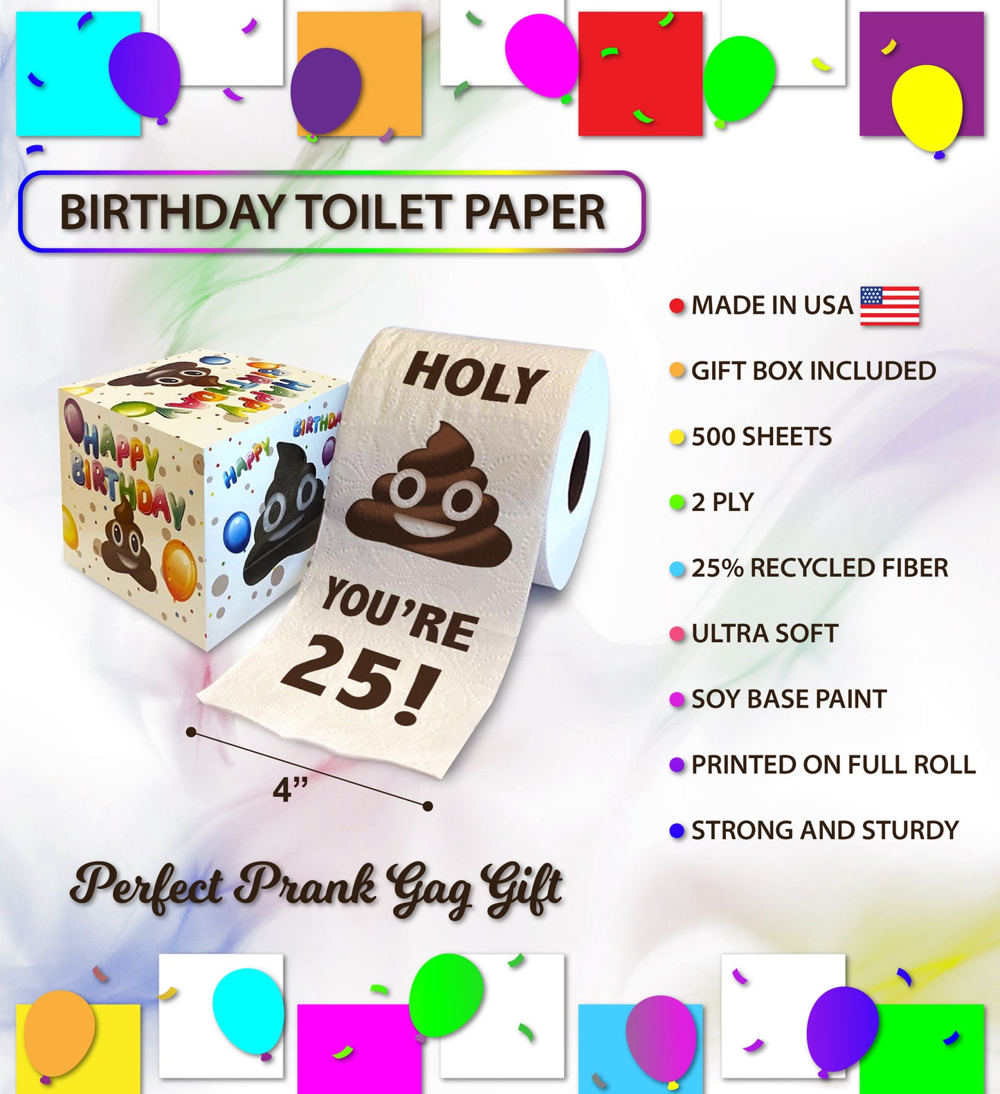 Printed TP Holy Poop You're 28 Printed Toilet Paper Funny Gag Gift – 500 Sheets