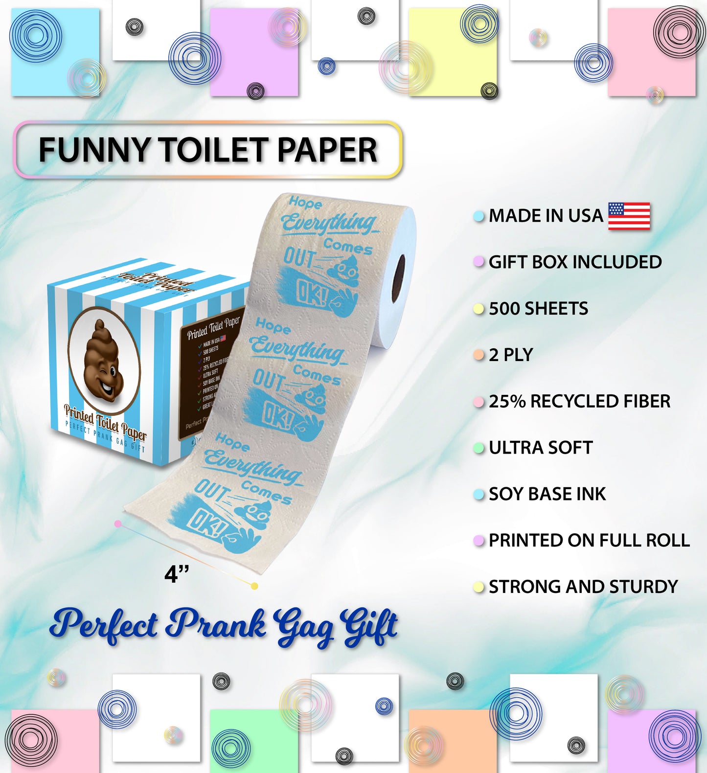 Printed TP Hope Everything Comes Out OK Printed Toilet Paper Gift – 500 Sheets